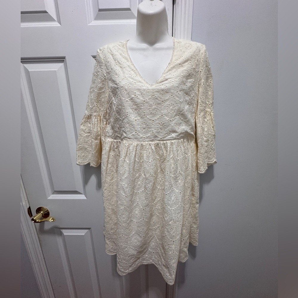 Pleaser Cream Bell Sleeve V-Neck Sundress size s made in Italy